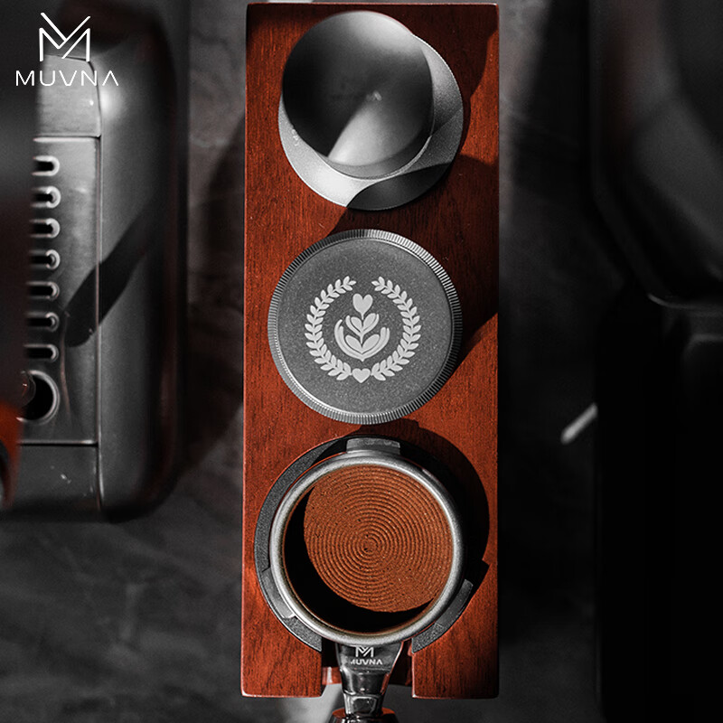 MUVNA coffee solid wood press powder seat handle storage bracket powder distributor powder press base 51/53/58mm solid wood spring press powder seat 51-54-58 universal