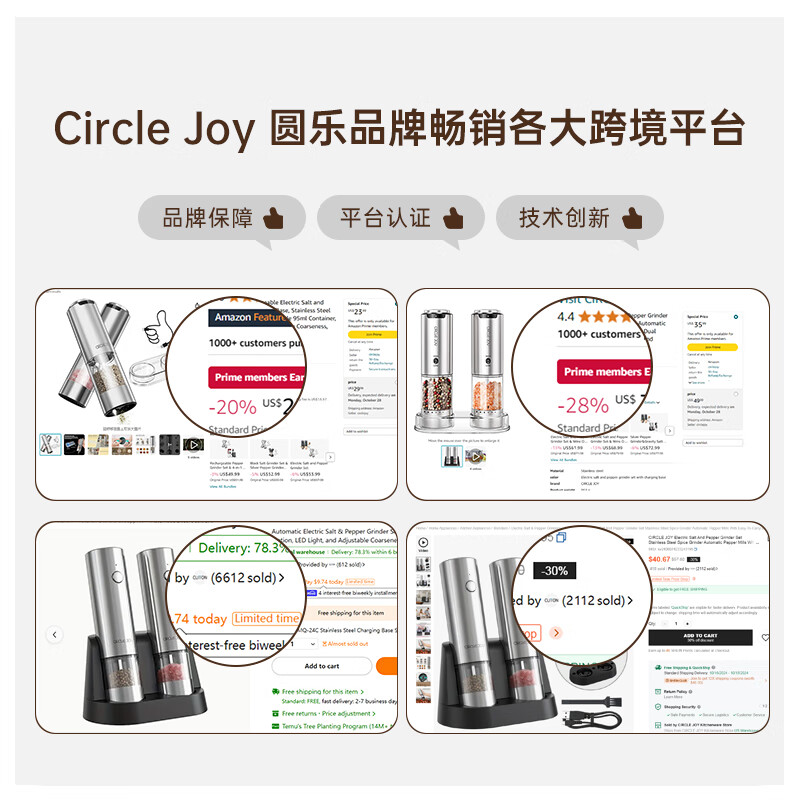 Circle joy electric pepper grinder stainless steel pepper black peppercorn pepper seasoning bottle base storage grinder