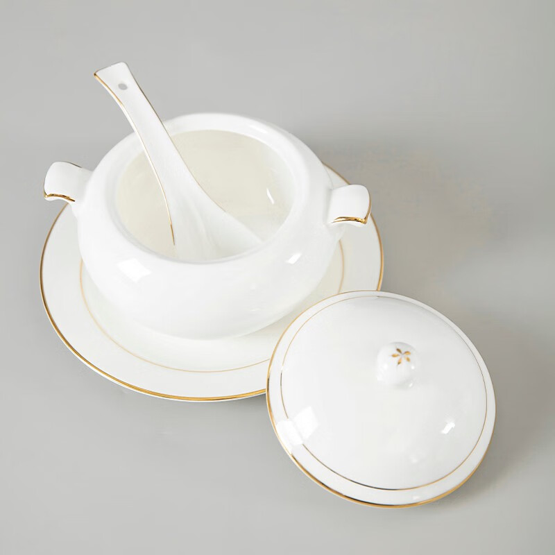 Guotao bone china beauty shop health porridge bowl small stew cup dessert bowl bird's nest bowl soup bowl with lid ceramic Buddha jumping over the wall soup cup gold-rimmed shark fin stew cup + plate + spoon (310 ml)
