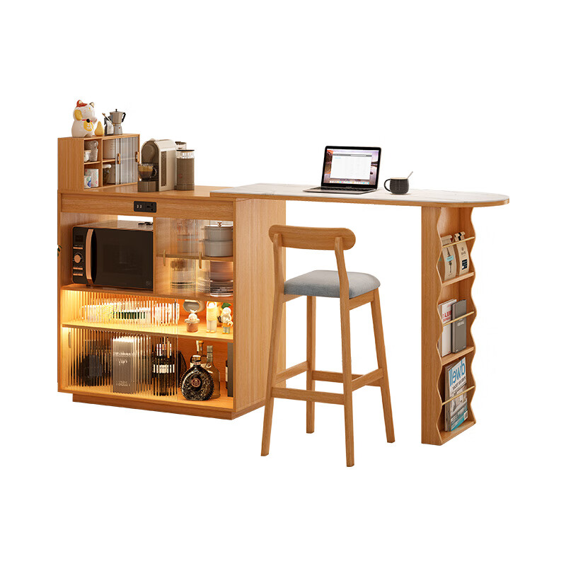 Huili's customized sideboard integrated solid wood Japanese style retractable telescopic folding dining table narrow island table home living room partition cabinet upgraded all solid wood bar cabinet + slate table with sensor light assembly frame structure