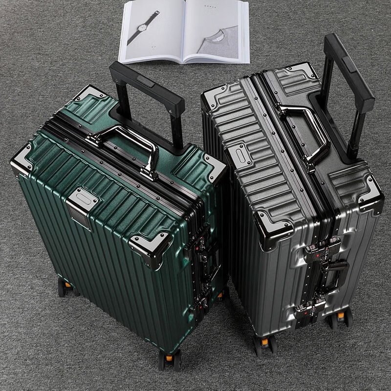 Qizhenge Large Capacity Luggage 30-inch Aluminum Frame Trolley Case Internet Celebrity Student Password Box Men and Women Moving Abroad Shipping Box Obsidian Black (Steel Nail Reinforced Aluminum Frame + Thickened Box) 30 Inch