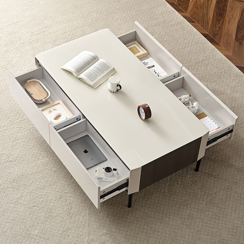 Quanyou Home Modern Simple Style Coffee Table Living Room Home Tempered Glass Countertop Tea Table Storage Storage Cabinet Furniture