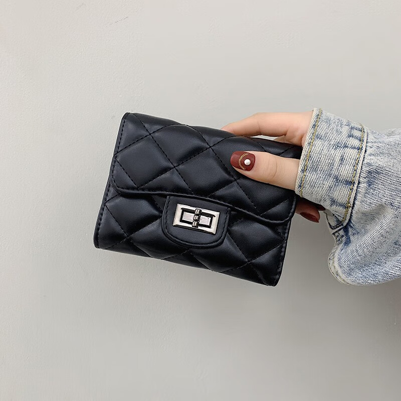 Woodpecker (TUCANO) Spring New Wallet Women's 2024 New Fashionable and Versatile Korean Style Diamond Short Clutch Bag Black