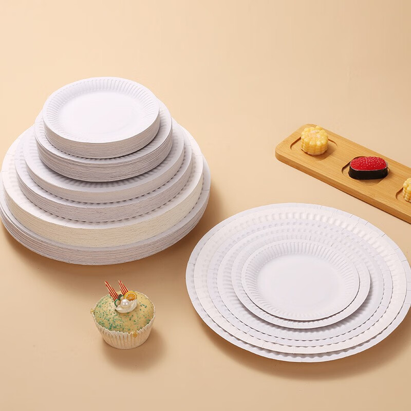Yingrong disposable paper plate kindergarten handmade DIY painting plate cake dinner plate paper plate 5-6-7-8 inch thickened white 7 inch 50 pieces per pack