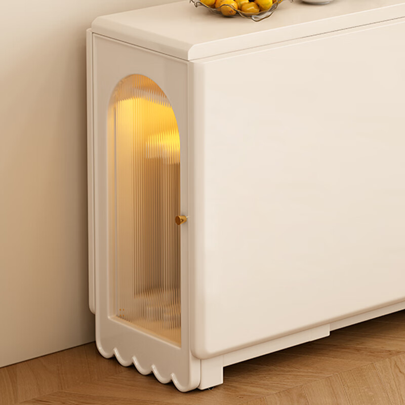 Tan Hua Xuan all solid wood folding dining table and sideboard integrated small apartment cream style dining table with lights and wheels white oak table 1.4m folding dining table + folding leather chairs x4