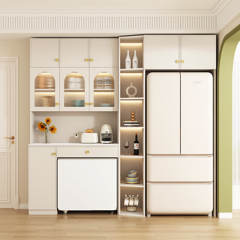 Xuepeng (Xuepeng) light French cream style multifunctional slate folding dining table integrated sideboard built-in refrigerator cabinet integrated against the wall Style 20 2500*550*2400