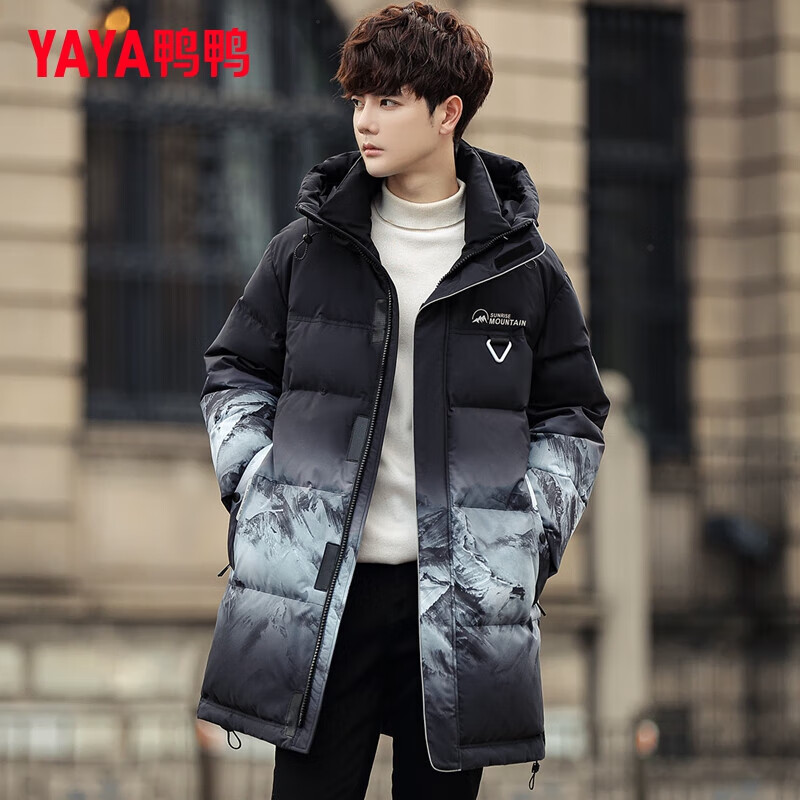 Yaya (YAYA) new national standard down jacket for men and women, winter thickened warm hooded mid-length loose coat for young couples