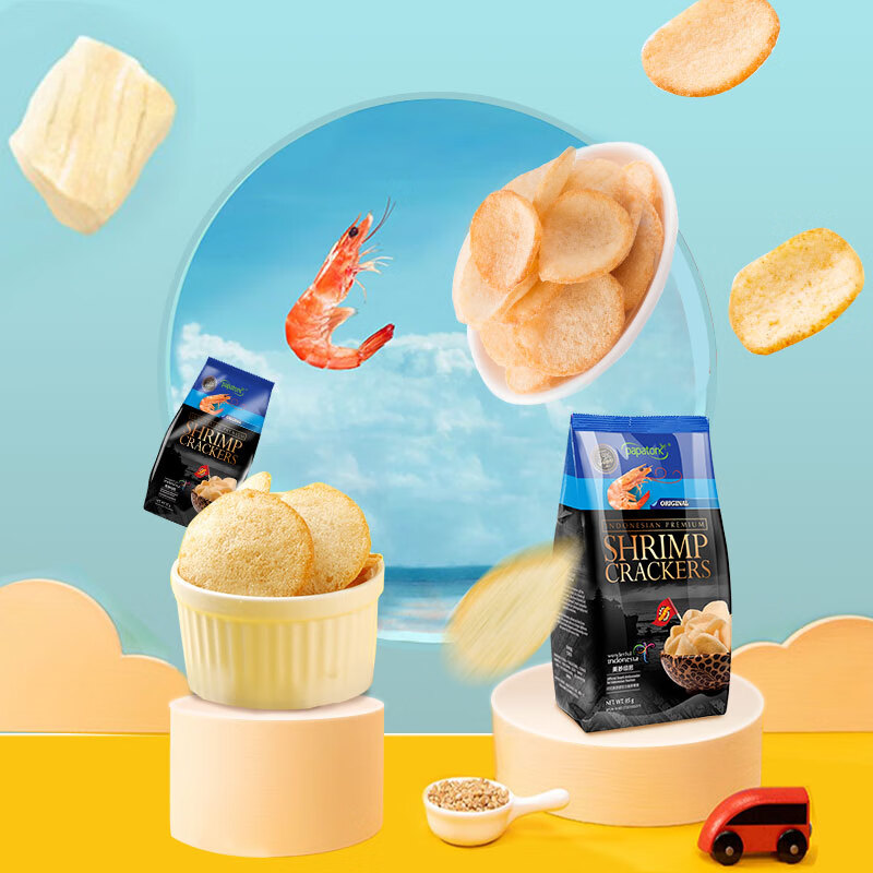 Papatonk imported shrimp crackers from Indonesia, original flavor 170g (85g*2 bags), puffed potato chips, casual snacks for Internet celebrity dramas