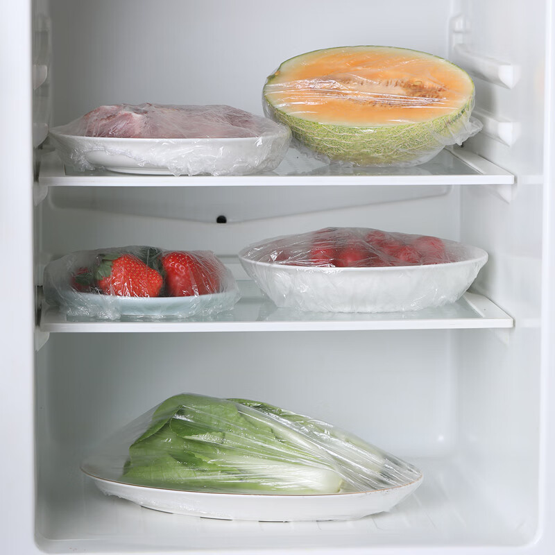 Fangcaodi disposable cling film covers, 200 pieces, food-grade PE cling film bags, dust-proof and insect-proof cover, elastic mouth size, universal