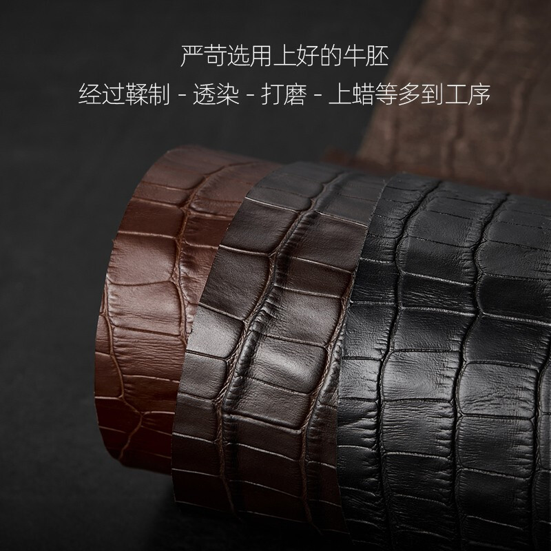 Istrap genuine leather strap for men and women crocodile pattern cowhide suitable for Tissot, Longines, Mido, Citizen, Casio dw, Seiko Seagull, Fiyada, Armani watch with Leloc bracelet, black same color thread丨gold pin buckle and dial interface width 16mm