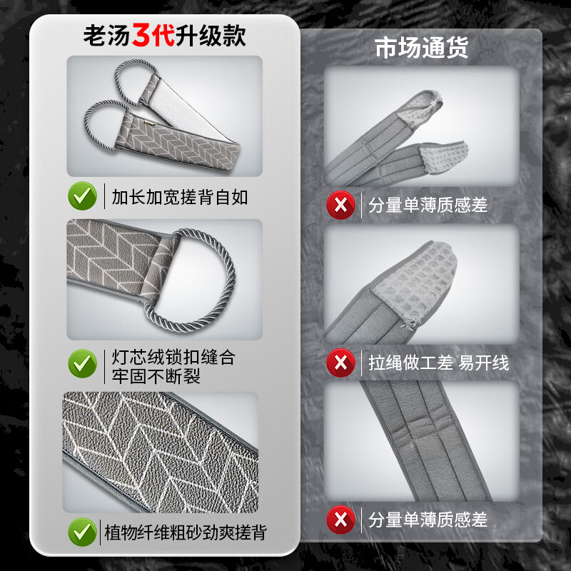 Lao Tang Lao Tang back rub towel for men, extra long and wide, mud rub strip, strong bath towel, leaf gray-85*8cm