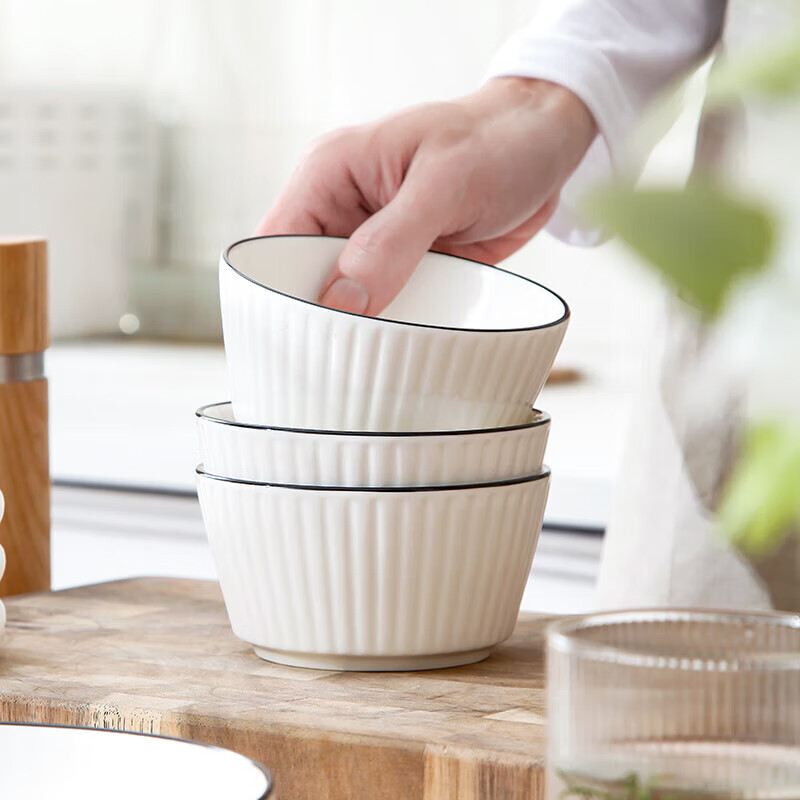 Weimingnuo simple bowls and plates tableware household bowls and chopsticks set combination underglaze color tableware complete set of ceramic bowls and plates vertical pattern 8 heads