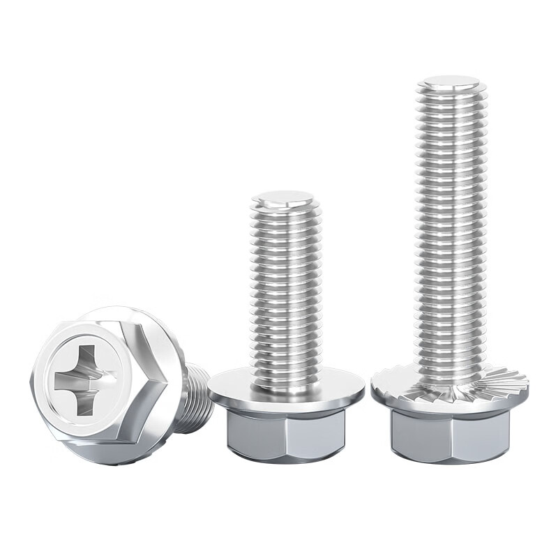 Fengji 201/304 stainless steel cross flange screw external hexagonal flange bolt anti-slip pad screw MM4M5M6 M5*35 10 pieces 304 plane
