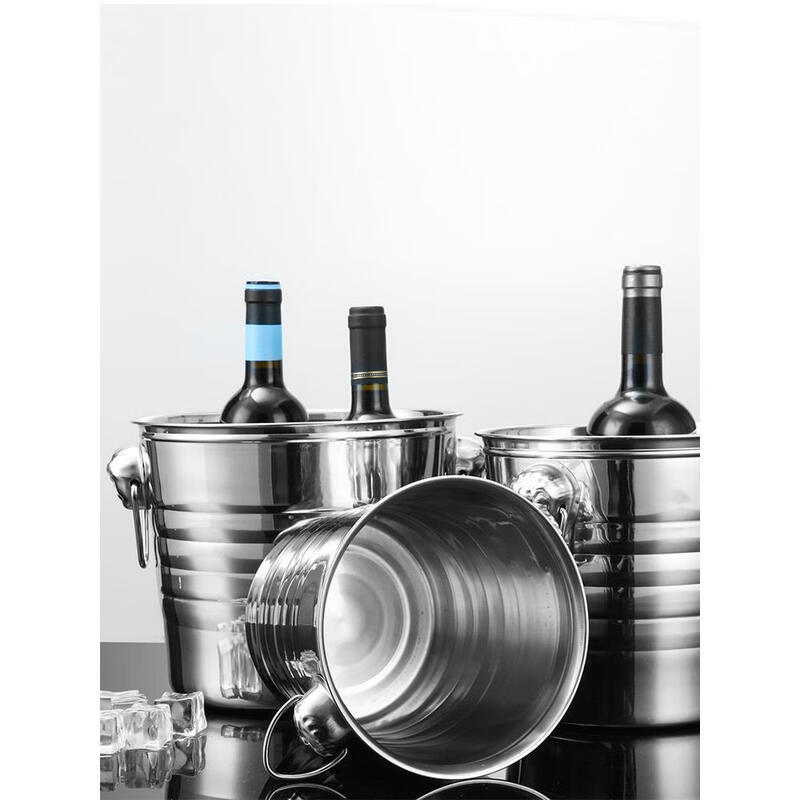 Porphyry stainless steel thickened ice bucket KTV bar supplies champagne bucket commercial ice bucket creative beer and red wine bucket ice bucket with water barrier 1L) free ice clip