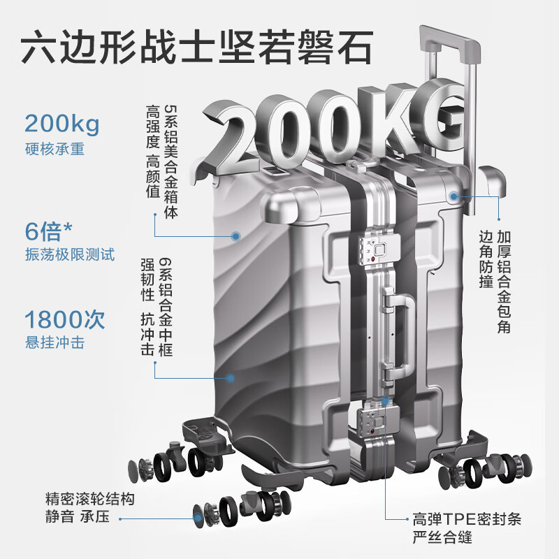 Made in Tokyo, Gravity aluminum-magnesium alloy suitcase 20 inches trolley suitcase, boarding suitcase, silver