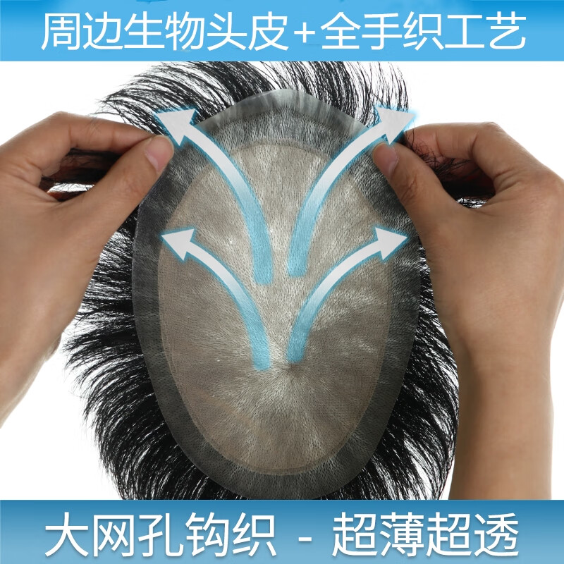 Baisitang wig men's short hair fully hand-woven all around invisible biological scalp head replacement piece full real hair breathable men's hair block