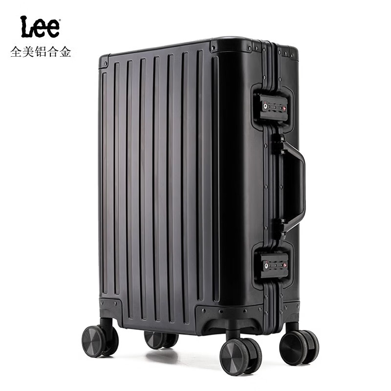 Lee business all-aluminum magnesium alloy suitcase for men and women, high-end business trip boarding trolley case, aluminum frame password box, travel case, black 29 inches