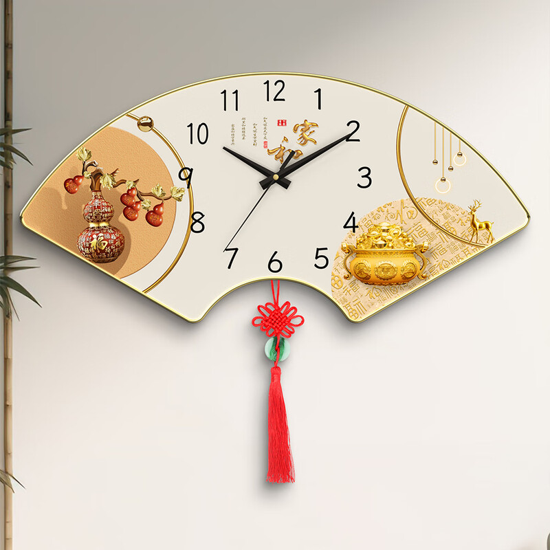 Dilan Living Room Wall Clock New Restaurant Wall Clock No Punch Perpetual Calendar Home Clock Chinese Style Silent Quartz Clock Fulu SXA Medium Size 40*20cm