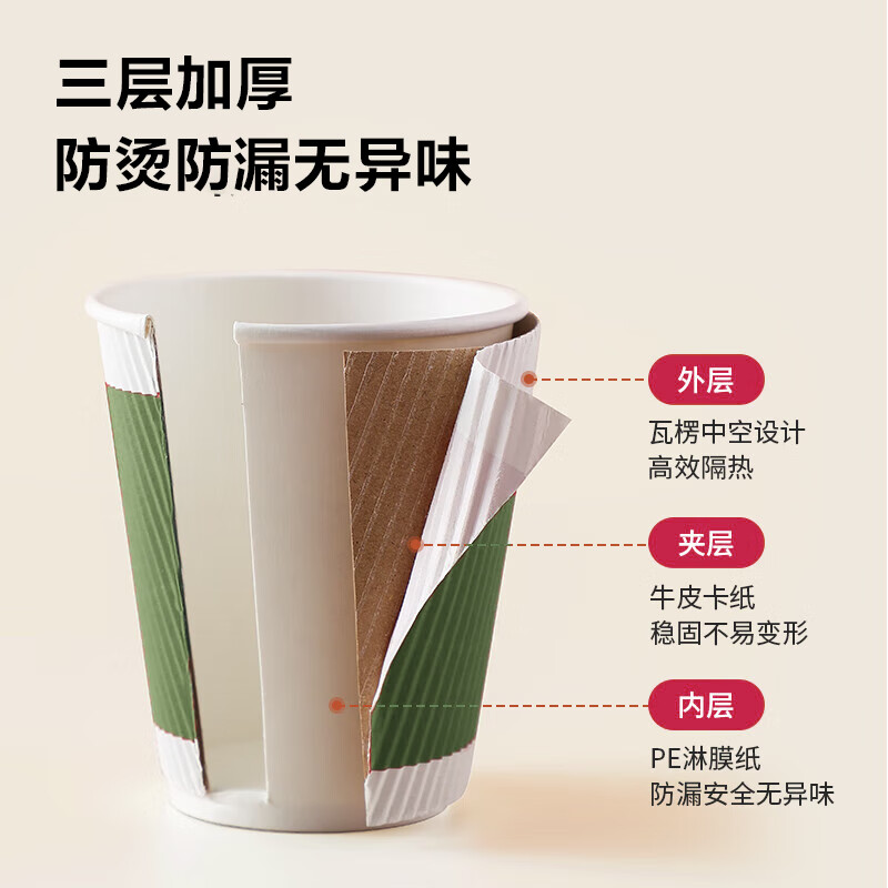 Deli (deli) 50 pieces 280ml thickened three-layer disposable cups water cups paper cups office coffee home anti-scald office water cups