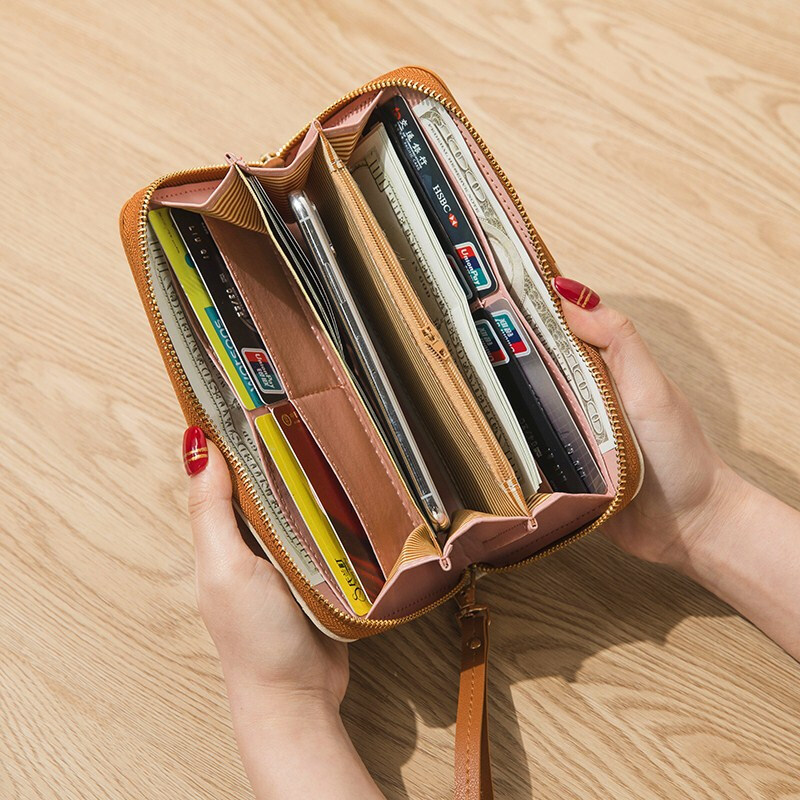 New Wallet Long Ladies Zipper Wallet Female Student Korean Style Stitching Contrast Color Tassel Versatile Handheld Mobile Phone Bag Red