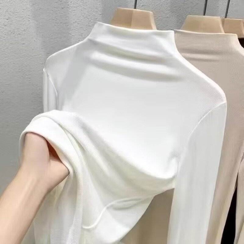 Isenini half turtleneck bottoming shirt for women 2025 autumn and winter new style velvet thickened warm inner top long-sleeved T-shirt velvet black XL recommended 110-120 catties