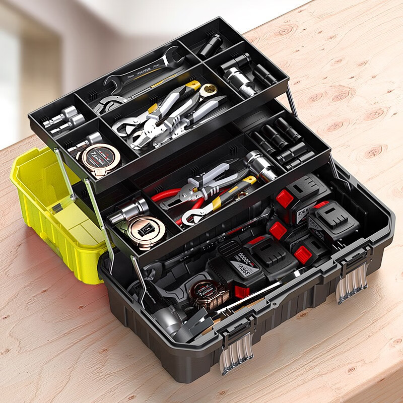 Otis tool box industrial-grade household set multi-functional multi-layer foldable electrician multi-layer folding storage box 17-inch double-layer plastic tool box