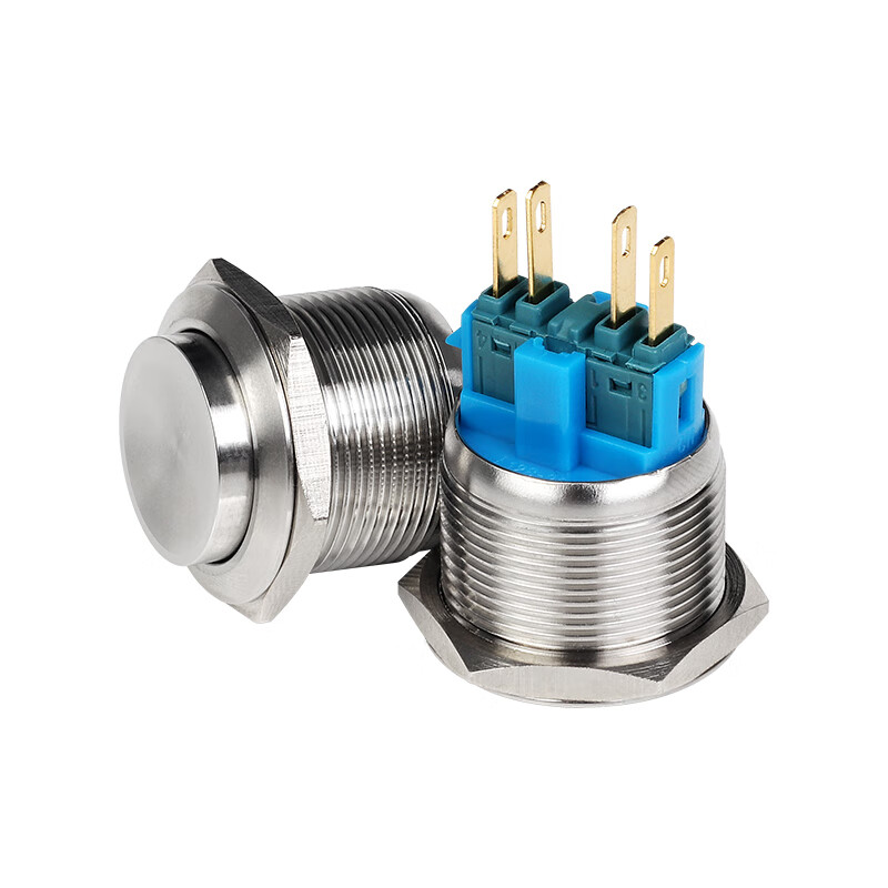 8 10 12 16 19 22MM self-resetting inching self-locking metal button power switch waterproof start small high head 10MM silver contact short 2-pin (one normally open) self-locking press