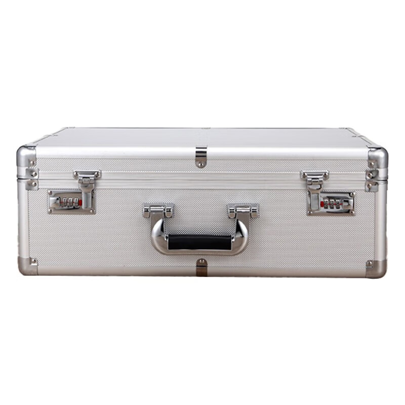 Wenstan W7339 lockable aluminum alloy suitcase, portable double password tool box, document storage box, silver empty box (50*37*18)