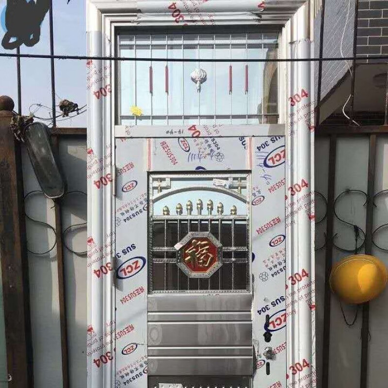 Qinkai 304 single door stainless steel with bright window transom ventilation door with swinging door anti-theft door kitchen door balcony door single door 860*2480 regular style outsourced left