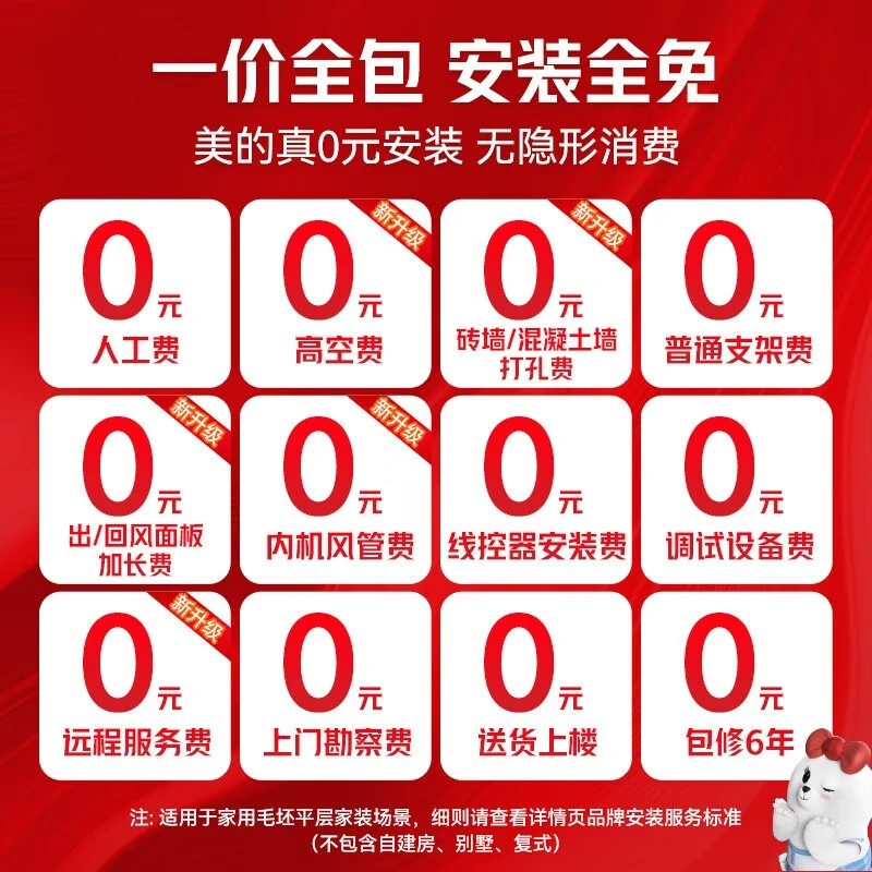 Midea Starlight Pro central air-conditioning household air-conditioning fan multi-connected three rooms and two living rooms full DC variable frequency embedded first-level energy efficiency ideal home national subsidy air duct machine package installation 6 HP one for four (new style)