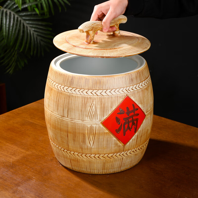 Thick ancient and thin modern Jingdezhen installed rice bucket rice cylinder ceramic cylinder with cover household 20 catties 30 catties 50 catties large water tank moisture-proof oil cylinder 10 catties