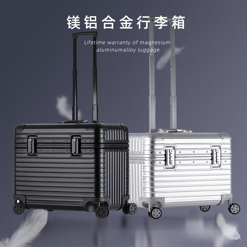 DK All Aluminum Magnesium Alloy Captain Case Business Travel Trolley Case Top Flip Camera Case Metal Photography Small Boarding Case All Aluminum Matte Noble Black Rounded Corners (With Liner) 20 Inch