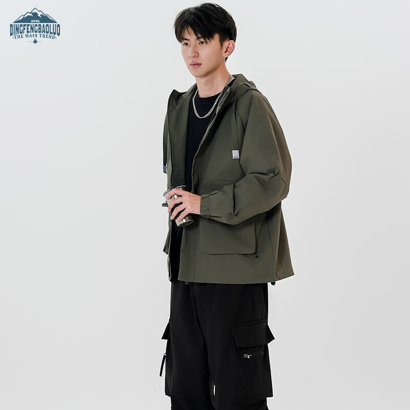 Dingfengbaoluo jacket men's autumn and winter loose trendy ins hooded workwear outdoor top YM9926 dark green XL