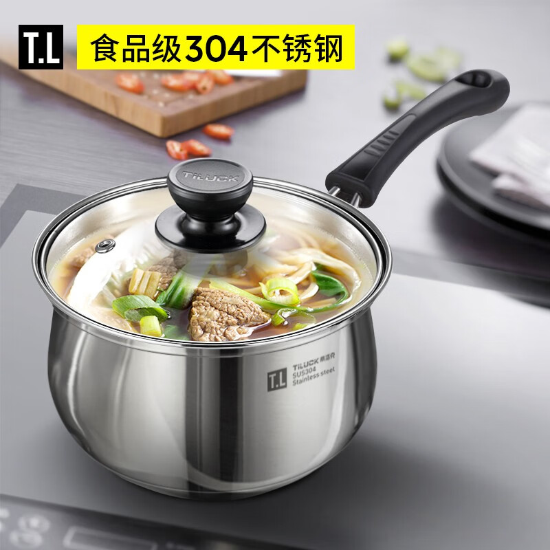 Tilok 304 stainless steel small milk pot baby baby food cooking noodles instant noodles hot milk milk household thickened milk soup pot 304 stainless steel 18cm regular 304 stainless steel