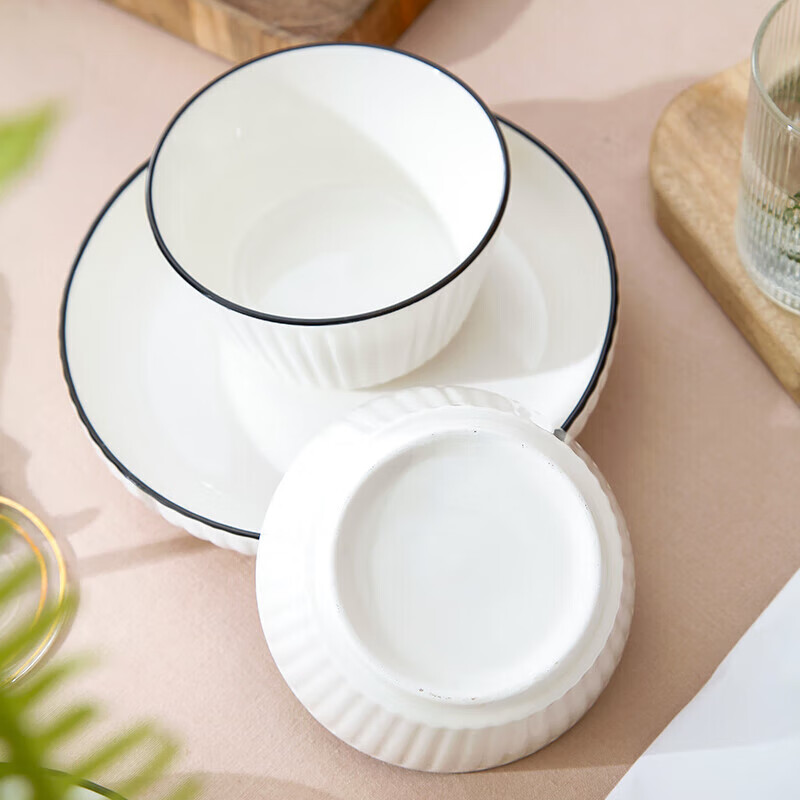 Weimingnuo simple bowls and plates tableware household bowls and chopsticks set combination underglaze color tableware complete set of ceramic bowls and plates vertical pattern 8 heads