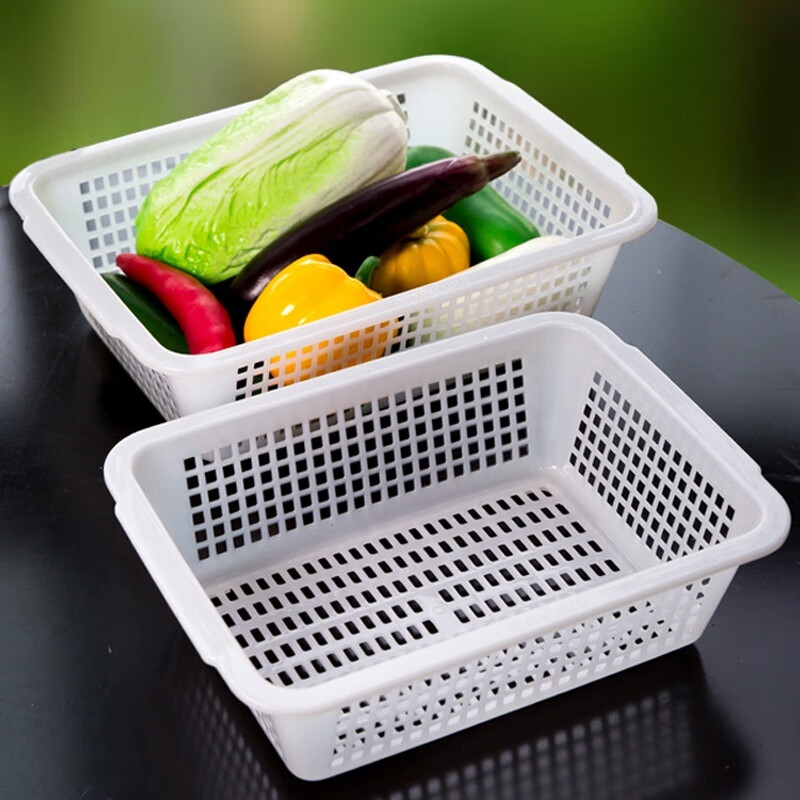 Enshousu plastic frame rectangular sieve supermarket snack hollow storage basket drain basket fruit shop vegetable basket white plastic frame 2 pack <length 40 width 30 height 11>