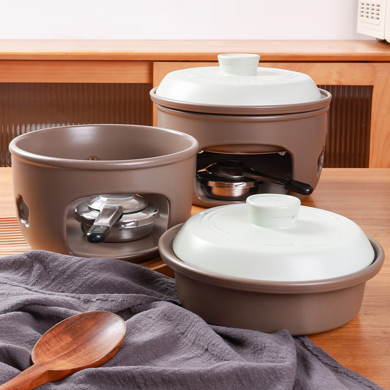 Pottery King ceramic dry pot solid alcohol stove pot integrated heating household small hot pot household casserole alcohol pot large size 2 liters + alcohol block one pack 27cm