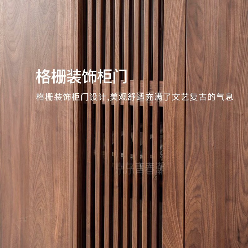 Youthful and trendy black walnut solid wood wardrobe, bedroom wardrobe, five-door wardrobe, new Chinese grille wardrobe, five doors (210*60*220cm)