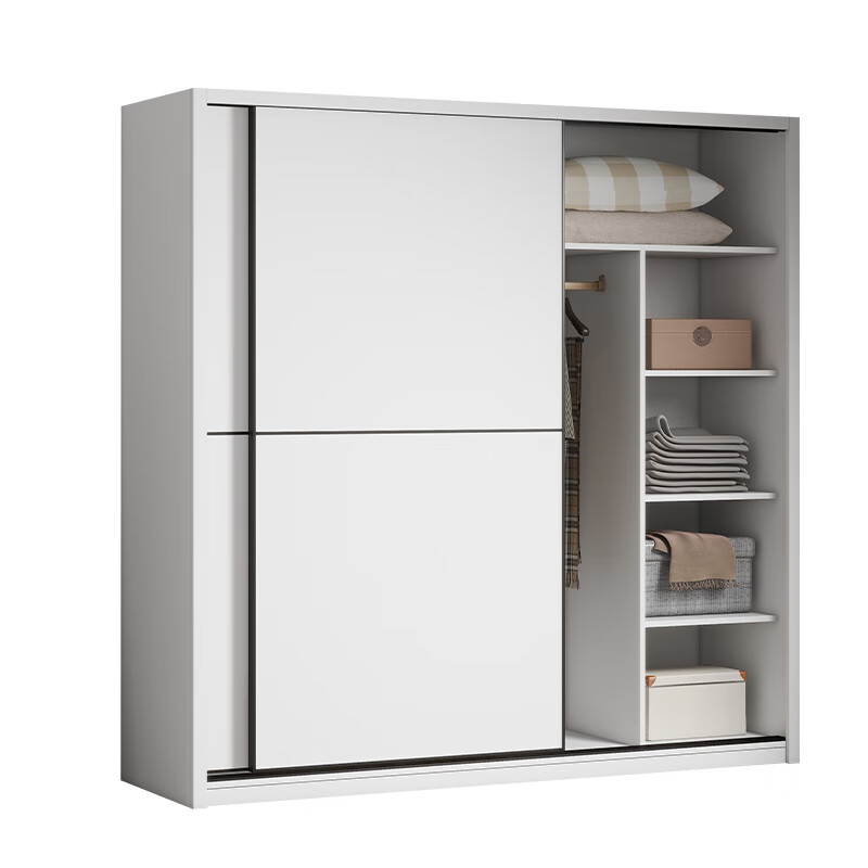 Sliding door wardrobe home bedroom simple assembly rental wardrobe sturdy and durable small wooden children's cabinet warm white 120cm long main cabinet reinforced and thickened assembly self-installation delivered to downstairs