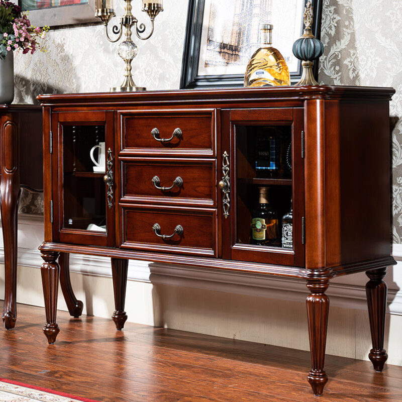 Count Santi Simple American Sideboard Retro Wine Cabinet Multi-Function Storage Cabinet European-style Full Solid Wood Cupboard Preparation Cabinet 5664 Upper Cabinet + 5663 Lower Cabinet (Complete Set)