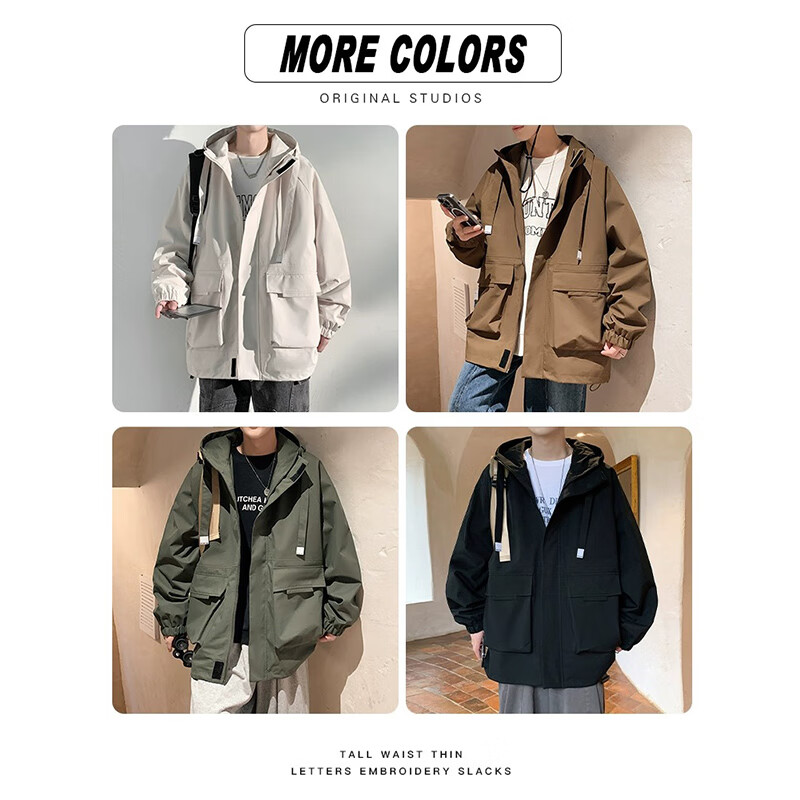 Dingfengbaoluo jacket men's autumn and winter loose trendy ins hooded workwear outdoor top YM9926 dark green XL