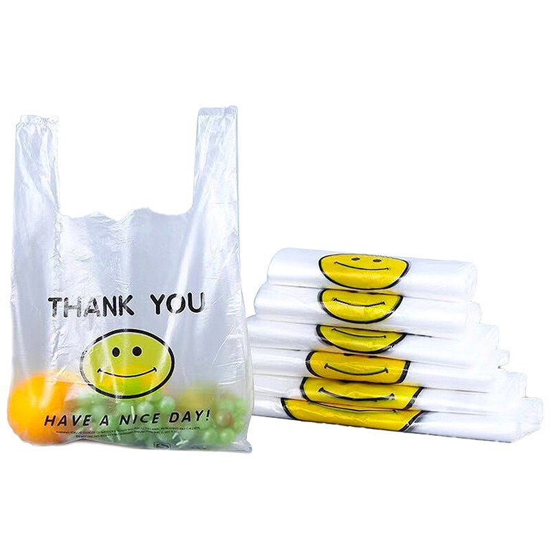 Hesdig JG-529 transparent smiley face thickened plastic bag supermarket shopping vest bag portable garbage bag 32*50cm (100 pieces/bag) large size