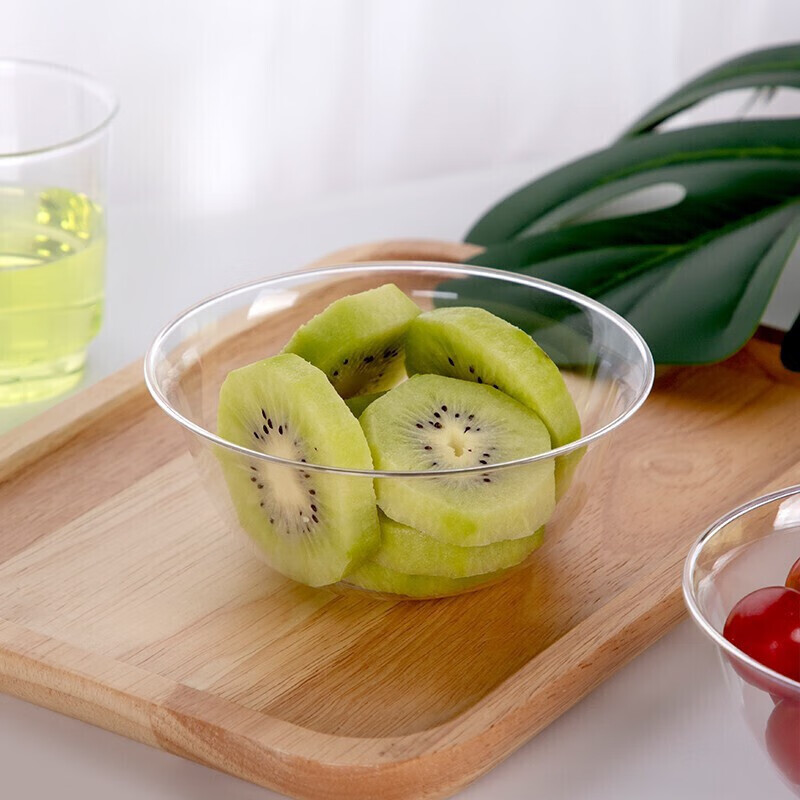 Disposable bowl Crystal bowl Thickened disposable lunch box Aviation bowl Hard plastic ice powder soup bowl Transparent dessert bowl Disposable tableware set 300ml crystal bowl + cup + PS spoon + bone plate (100 sets)