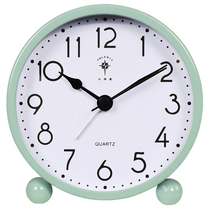 POLARIS Alarm Clock Children's Student Clock Bedside Fashion Simple Metal Silent Small Desk Clock Lazy Desk Clock SN30 Green Back to School Season
