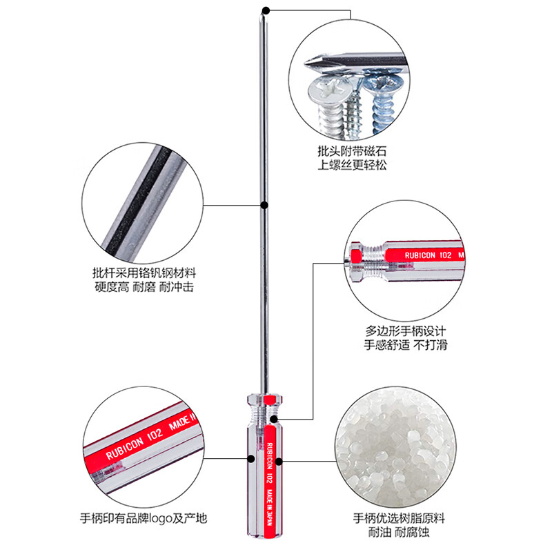 Robin Hood (RUBICON) No.102 Strong Magnetic Color Strip Screwdriver PH1X250mm Screwdriver Cross Screwdriver
