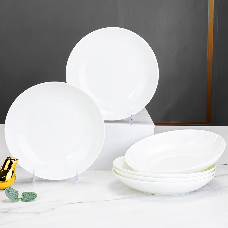 Pure white bone china bowls, plates and tableware set, ceramic bowl set, underglaze colored bowls and dishes, household tableware set, housewarming, pure white 10-person food gift box, 58 pieces