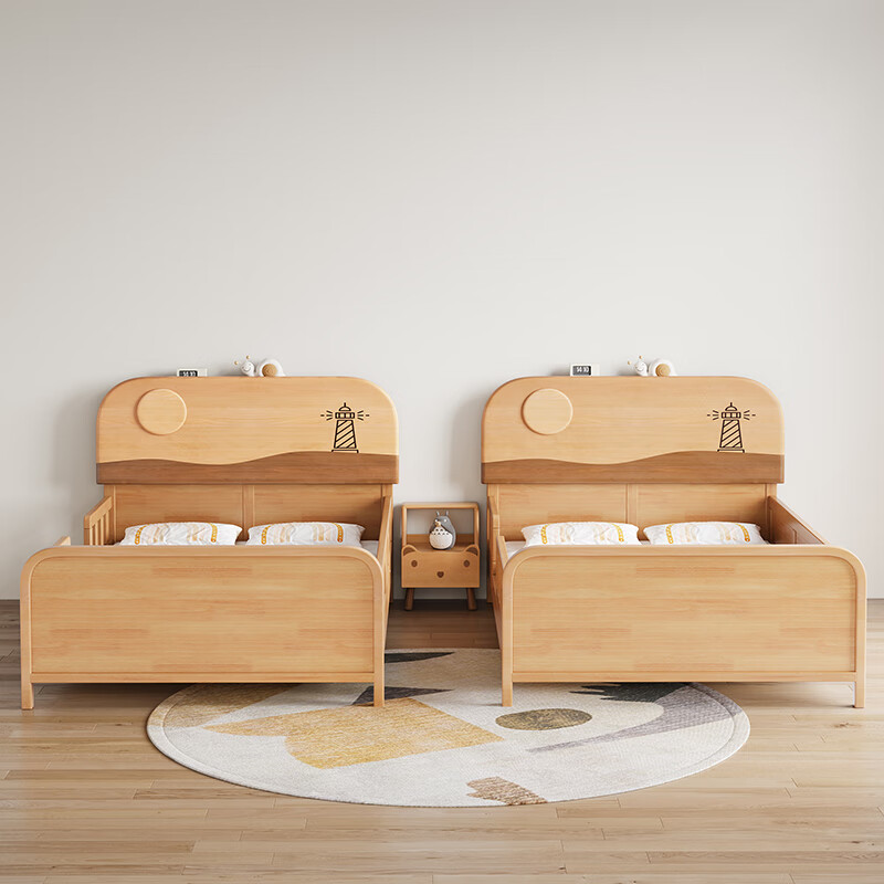 Door-to-door solid wood children's bed with guardrails solid wood children's bed with guardrails 1.2 meters for boys and girls solid wood color 1.5 meters 1.35 all solid wood double side guardrail bed + 16cm soft 1200*2000