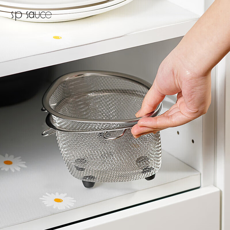 SP SAUCE Japanese kitchen stainless steel sink triangle drain basket storage rack wash basin pool water filter storage hanging basket filter standing model large