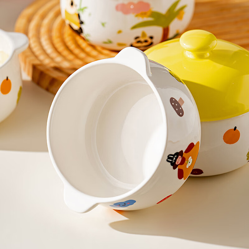 Onlycook double-eared ceramic bowl, steamed egg bowl with lid, stew pot, children's food supplement, bird's nest steaming pot, small soup pot, red