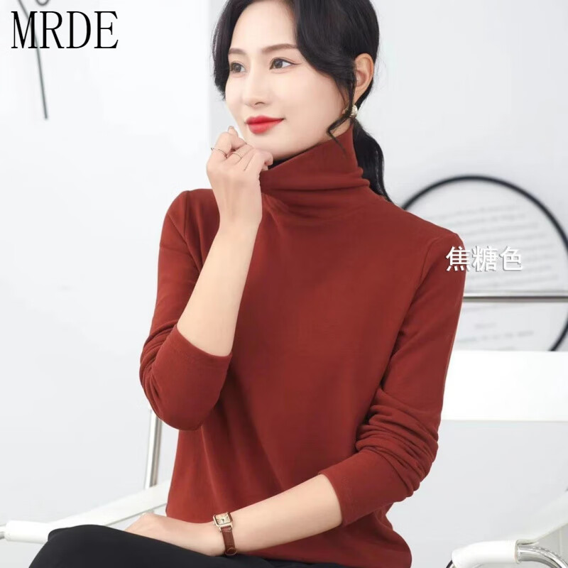 MR.DE Yilan premium double-sided Australian velvet Angora red turtleneck bottoming shirt for women in autumn and winter, versatile temperament, slim inner top, retro green (double-sided Australian velvet) XL (recommended 120-135 catties)